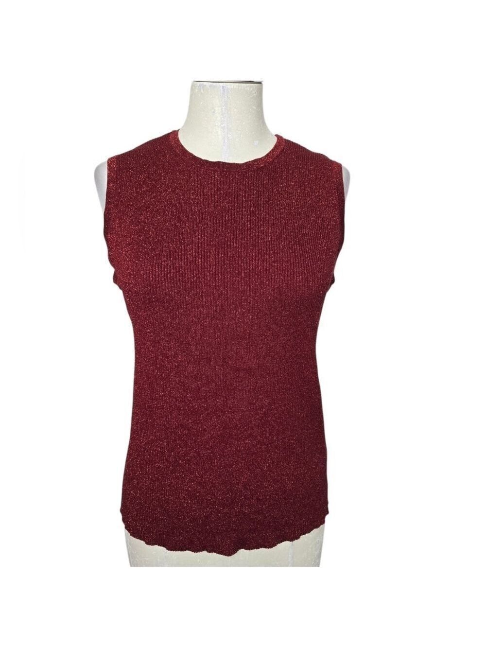 Nygard Collection Red Metallic Crewneck Sleeveless Silk Blend Tank Top L